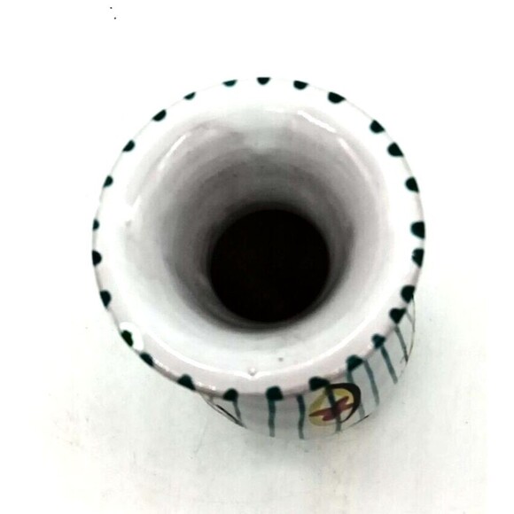 Vtg Italian Pottery Turquoise Stripe Fun Abstract MCM 6" Terracotta Vase #566 - Picture 5 of 8